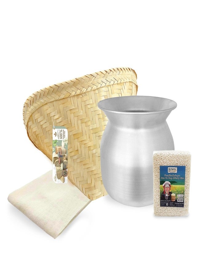 PANWA Sticky Rice Essential Starter Set - Includes Steamer Pot, Handcrafted Bamboo Wing Basket, 24” Grade 90 Cheesecloth, & 500 g. Premium Thai Sticky Rice - Image 1